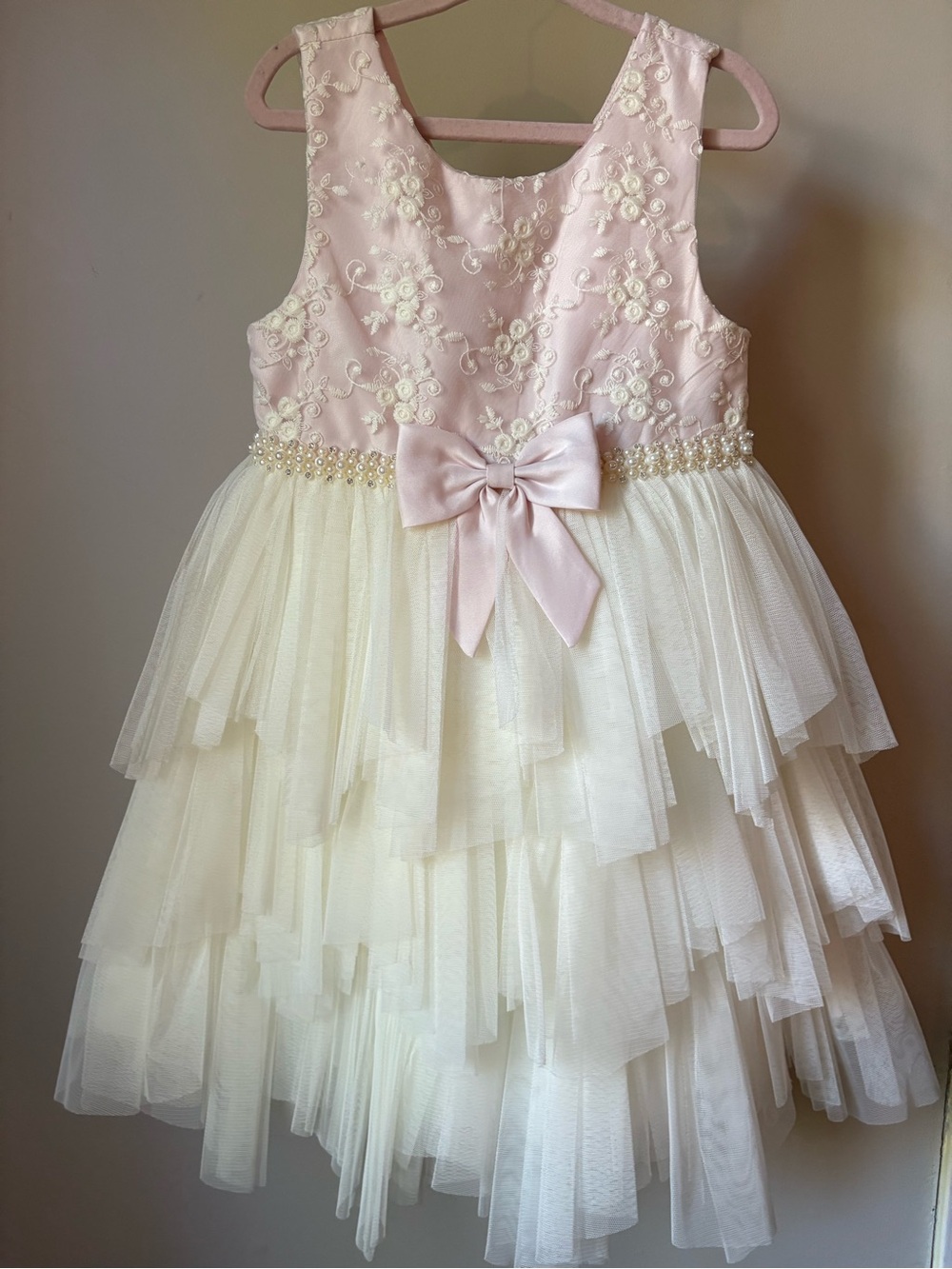 American Princess Pink & Cream Floral Embellished Tulle Dress